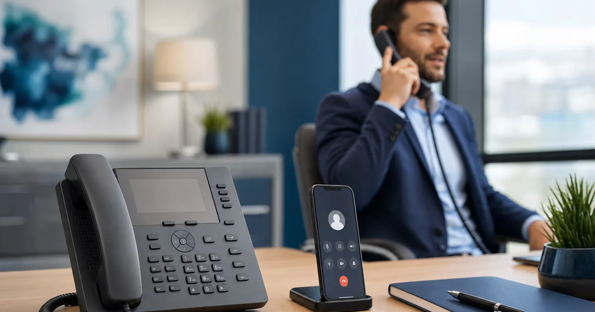 A North West small business answering calls on a cloud VoIP phone system from desk and mobile