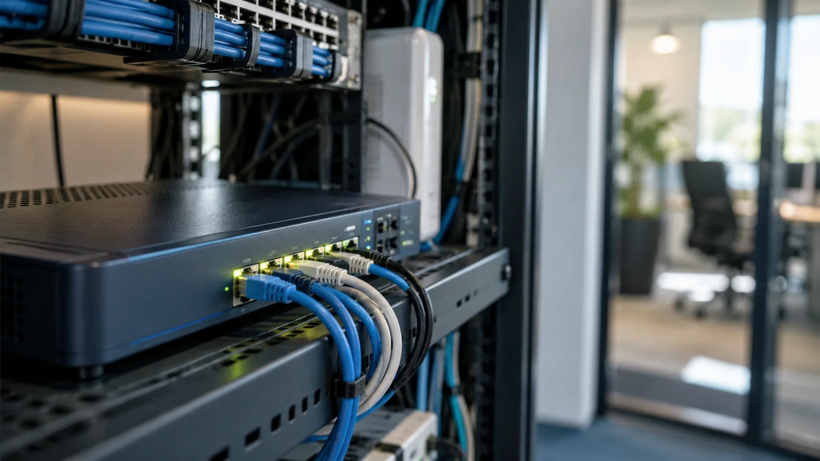 Business router and network equipment in a comms cabinet