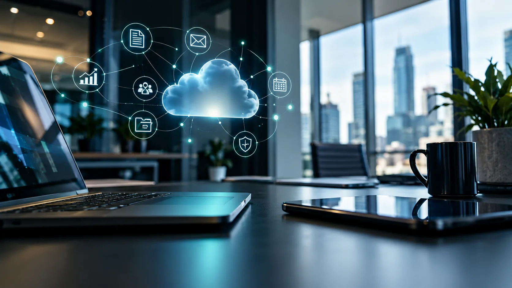 Abstract navy background representing Microsoft 365 cloud services